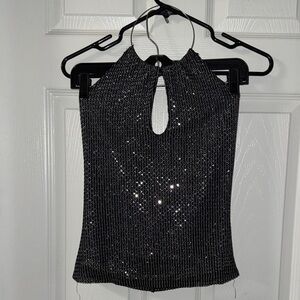 Charlotte Russe Vintage Elegant Black Sequin Halter Top Made in USA